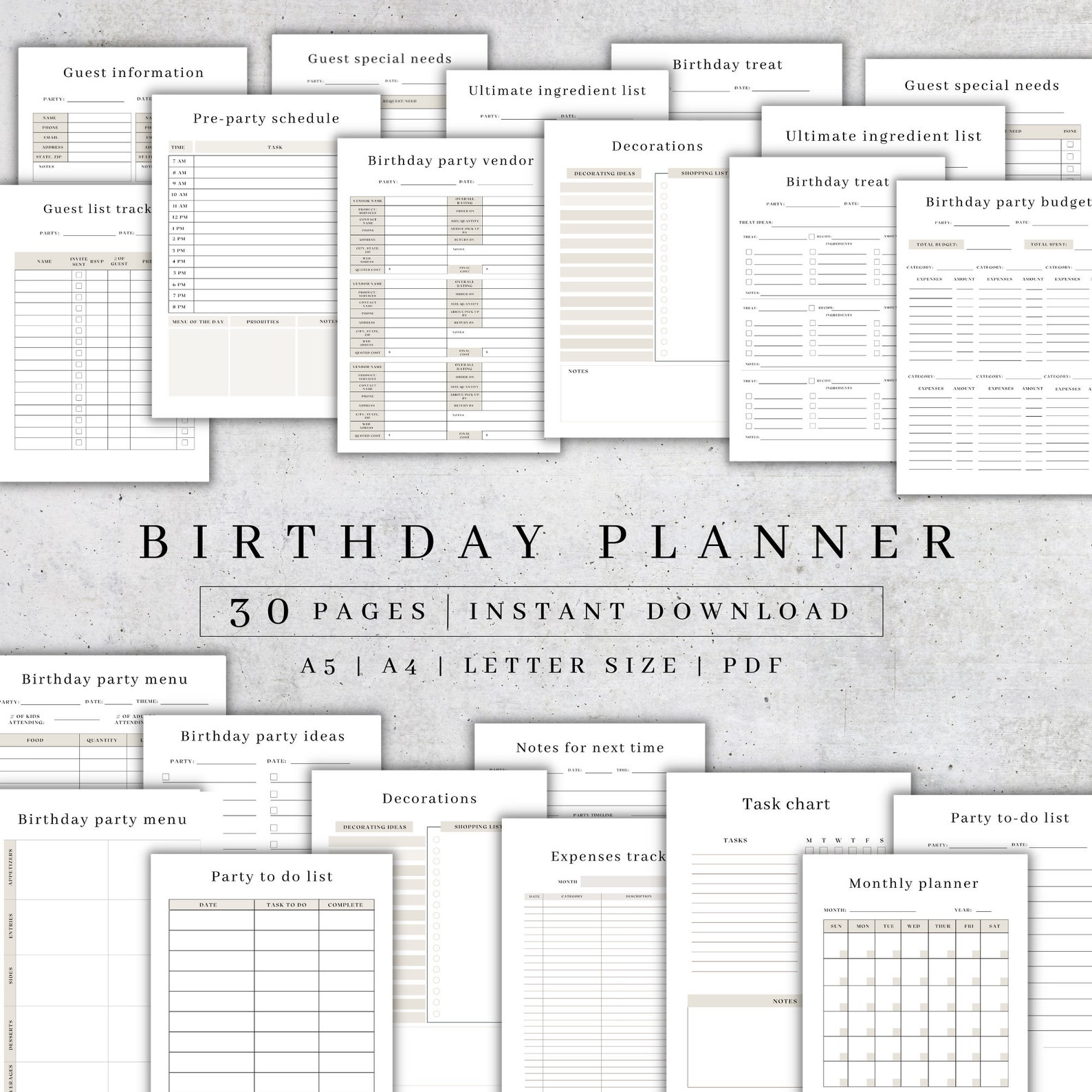 Printable Birthday Planner Party Planner Event Organizer Event Planning ...
