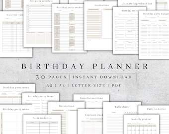 Printable Birthday Planner | Party Planner | Event Organizer | Event Planning | Party Checklist | Guest List Tracker | PDF A4, A5, US Letter
