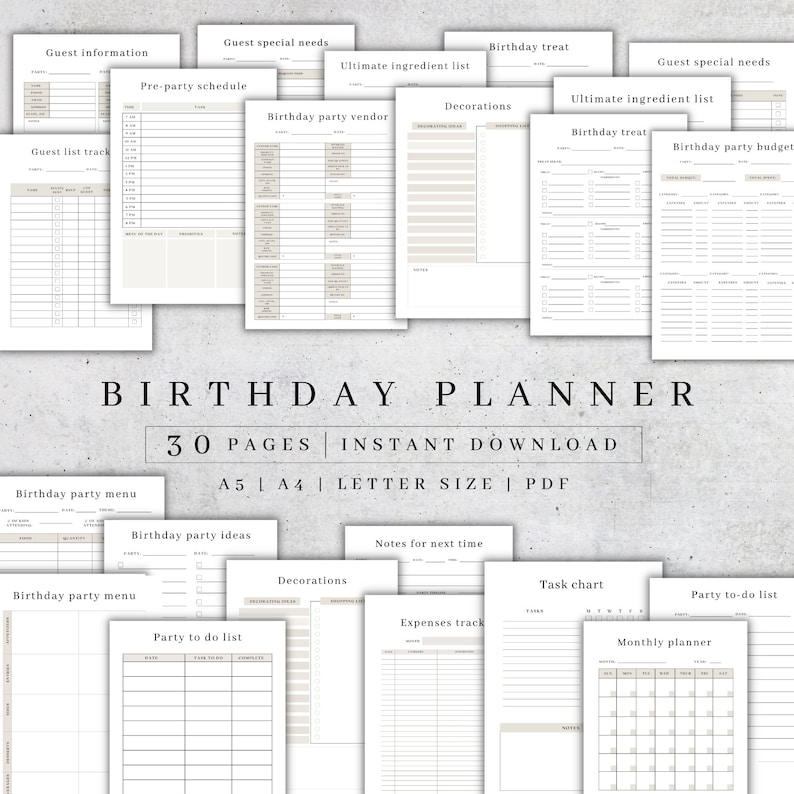 Printable Birthday Party Planner | Guest List, Checklist (PDF A4/a5 ...