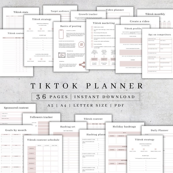 Digital Tiktok Planner | Tiktok Marketing Trends Plan | Social Media Tracker | Business Planner | Tiktok Tracker Printable | Content Planner