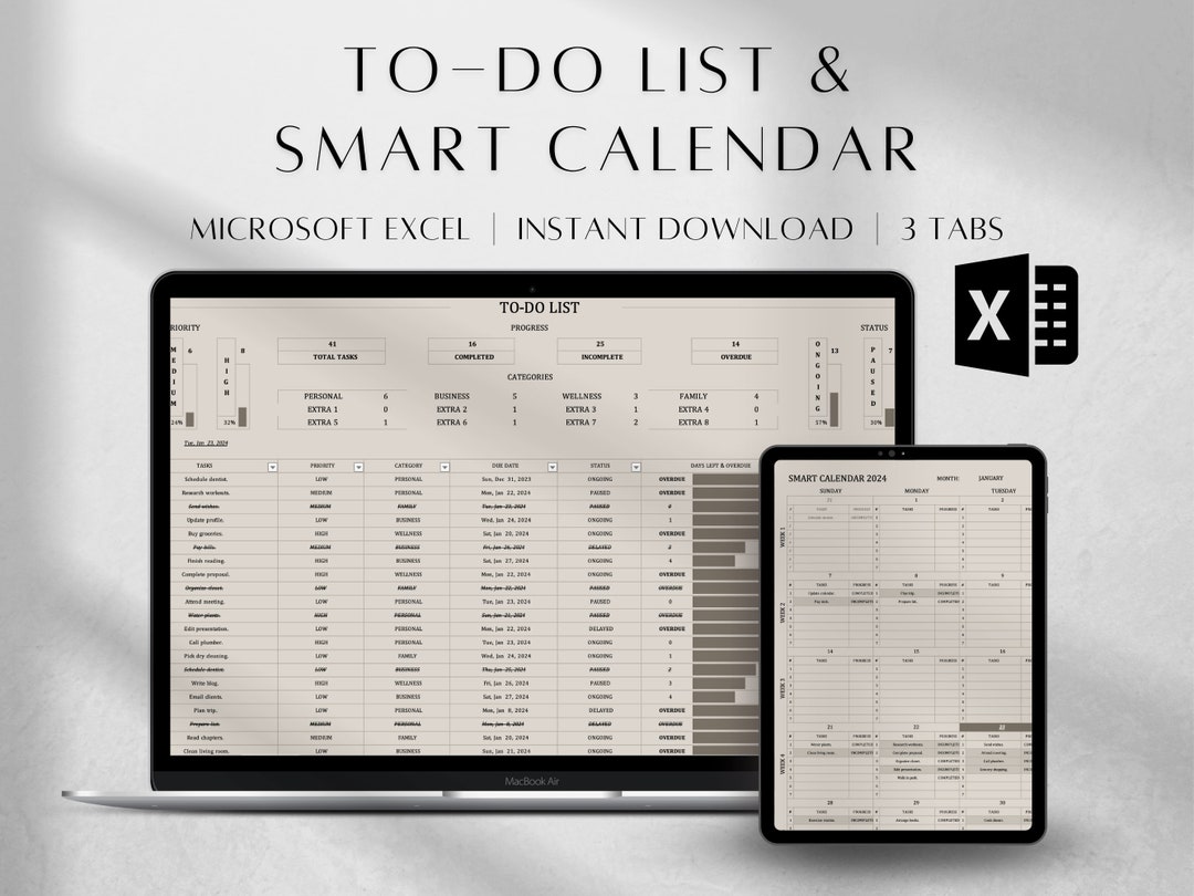 Task Tracker With Smart Calendar 2025 2025 Excel Spreadsheet Template