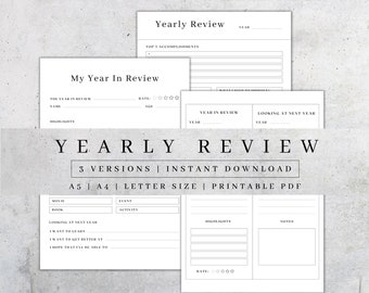 Yearly Review Printable | Goal Setting, Reflections (A5, A4, Letter) (PDF Download)