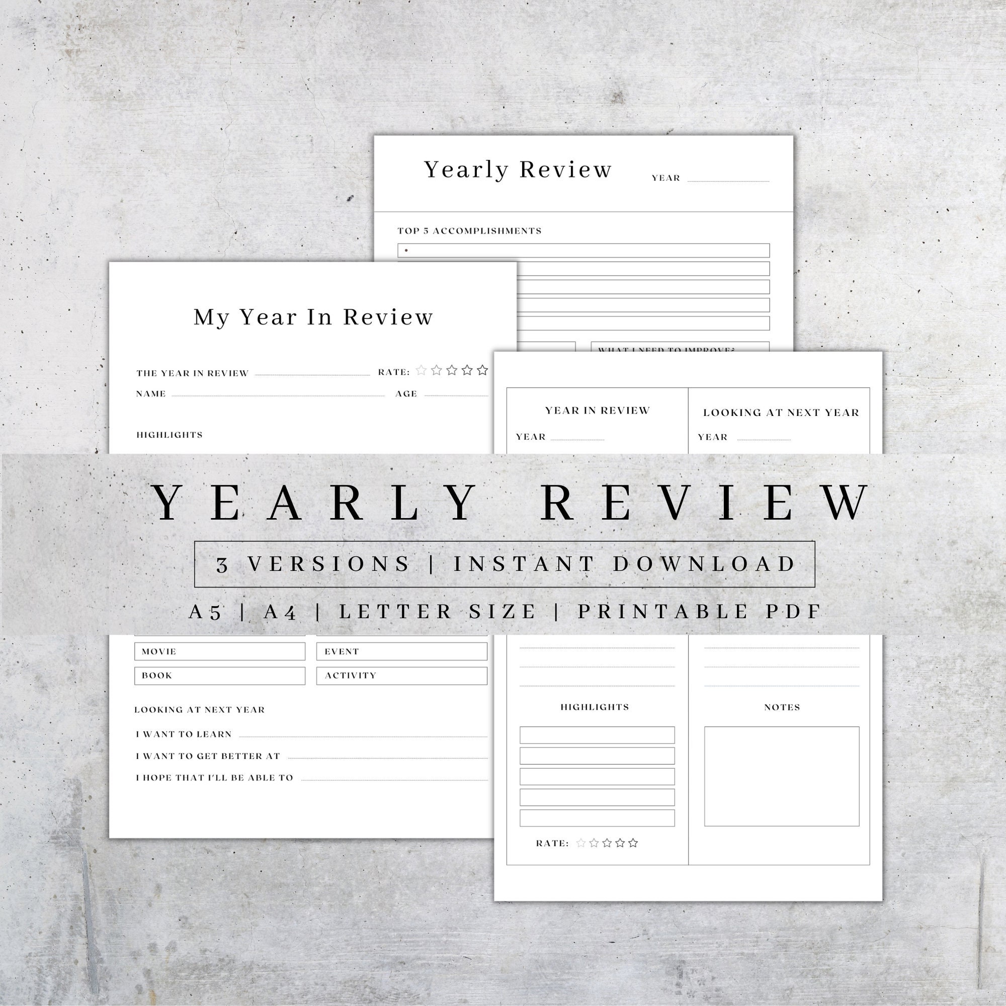 Yearly Planner Printable | Yearly Review Worksheet | Year Reflections ...