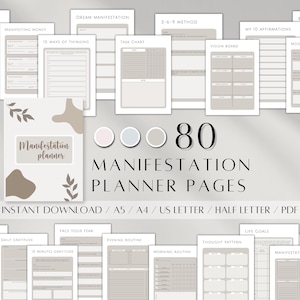 Manifestation Planner 2025 | Printable Vision Board | Mental Health Journal| Self-Care Workbook| Dream Manifestation| Meditation Tracker Pdf