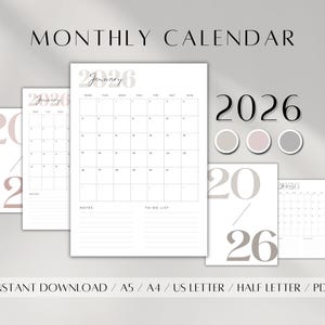 Könnte beinhalten: Eine druckbare monatliche Kalender-Vorlage für das Jahr 2026. Der Kalender ist im minimalistischen Stil mit einem einfachen Rasterlayout und einem Abschnitt für die To-Do-Liste gestaltet. Der Text "MONATSKALENDER" befindet sich oben auf der Seite, und das Jahr "2026" wird in großer, fetter Schrift angezeigt.