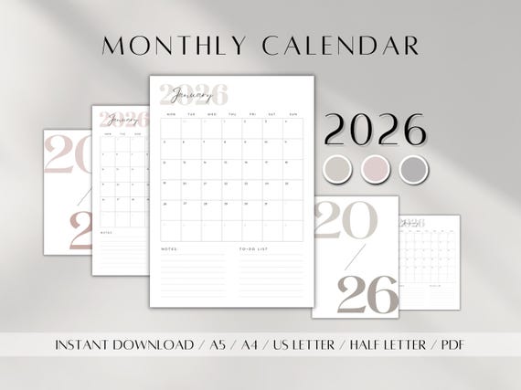 Digital 2026 Calendar Template | Monthly Calendar Pages Printable | Daily To-Do List PDF| 2026 Yearly Planner| Monthly Schedule A5 A4 Letter
