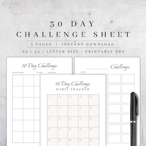 30 Day Challenge Printable | Goal Planner | Habit Tracker Spreadsheet | Fitness Planner PDF| Self Care Planner| Bullet Journal HP A5/A4