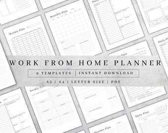 Work From Home Planner | Daily Planner | Weekly Planner | Monthly Planner | Productivity Planner | Instant Download | A4 A5 US Letter Pdf