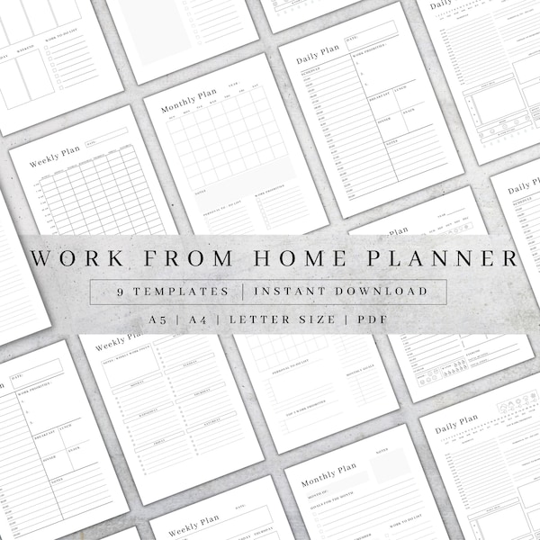 Work From Home Planner | Daily Planner | Weekly Planner | Monthly Planner | Productivity Planner | Instant Download | A4 A5 US Letter Pdf