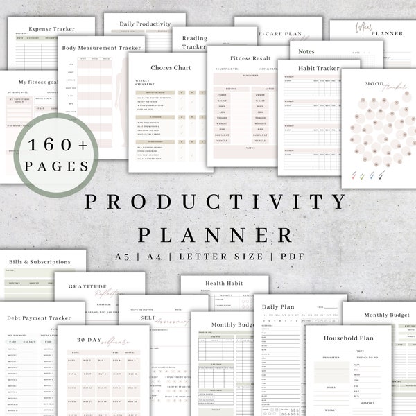 Productivity Planner Printable | Ultimate Life Journal Binder| Daily Productivity Pdf| Digital Adhd Planner for Adults| Goal Organizer A5 A4