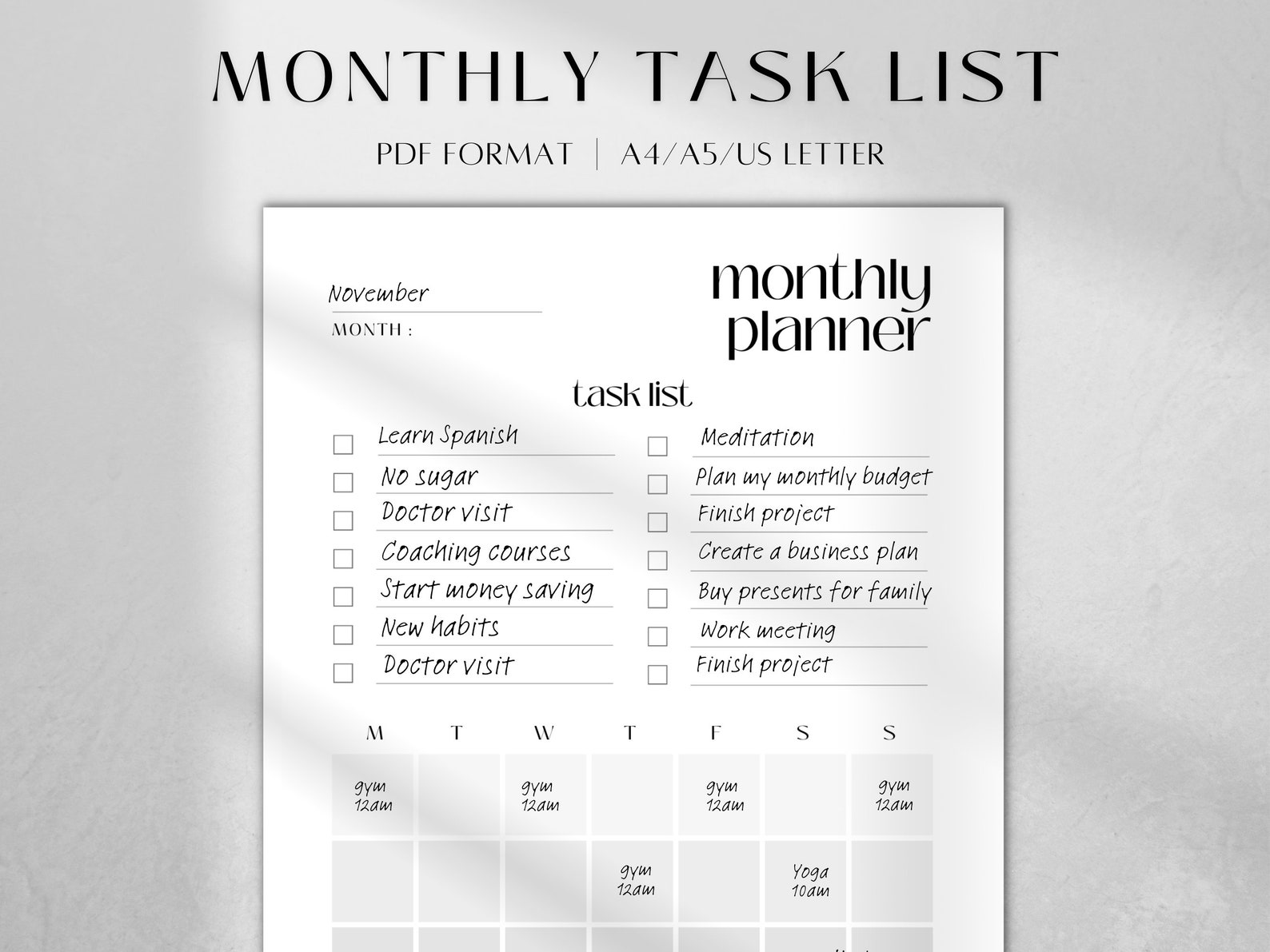 Undated Monthly Planner Printable | Task Calendar Schedule Tracker | To ...