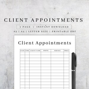 Client Appointments Page Printable | Small Business Tools | Client Record Book | Business Organizer | Etsy Seller Journal PDF A5/A4/Letter