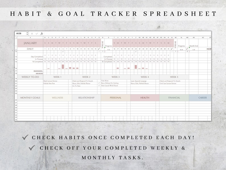 Habit Tracker Excel 2022 2023 Habit Tracker Spreadsheet Etsy UK