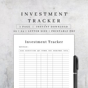 Investments Portfolio Tracker Printable | Stock Purchase Log | Money Management Planner | Investment Planner | Crypto| Financial Plan PDF A5
