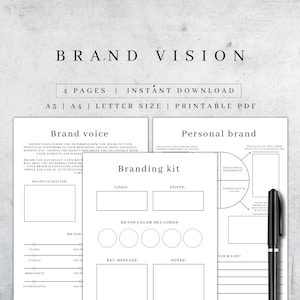 Brand Vision Planner | Digital Branding Kit | Printable Personal Brand Planner | Online Business Planner | Business Organizer A5, A4 Letter