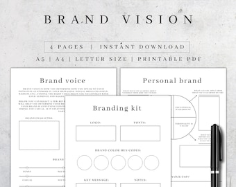 Brand Vision Planner | Digital Branding Kit | Printable Personal Brand Planner | Online Business Planner | Business Organizer A5, A4 Letter