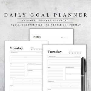 Daily Goal Planner | Printable Daily Schedule | Daily To Do List | Daily Planner Inserts | Productivity ADHD Planner | Pdf A5/A4/Letter