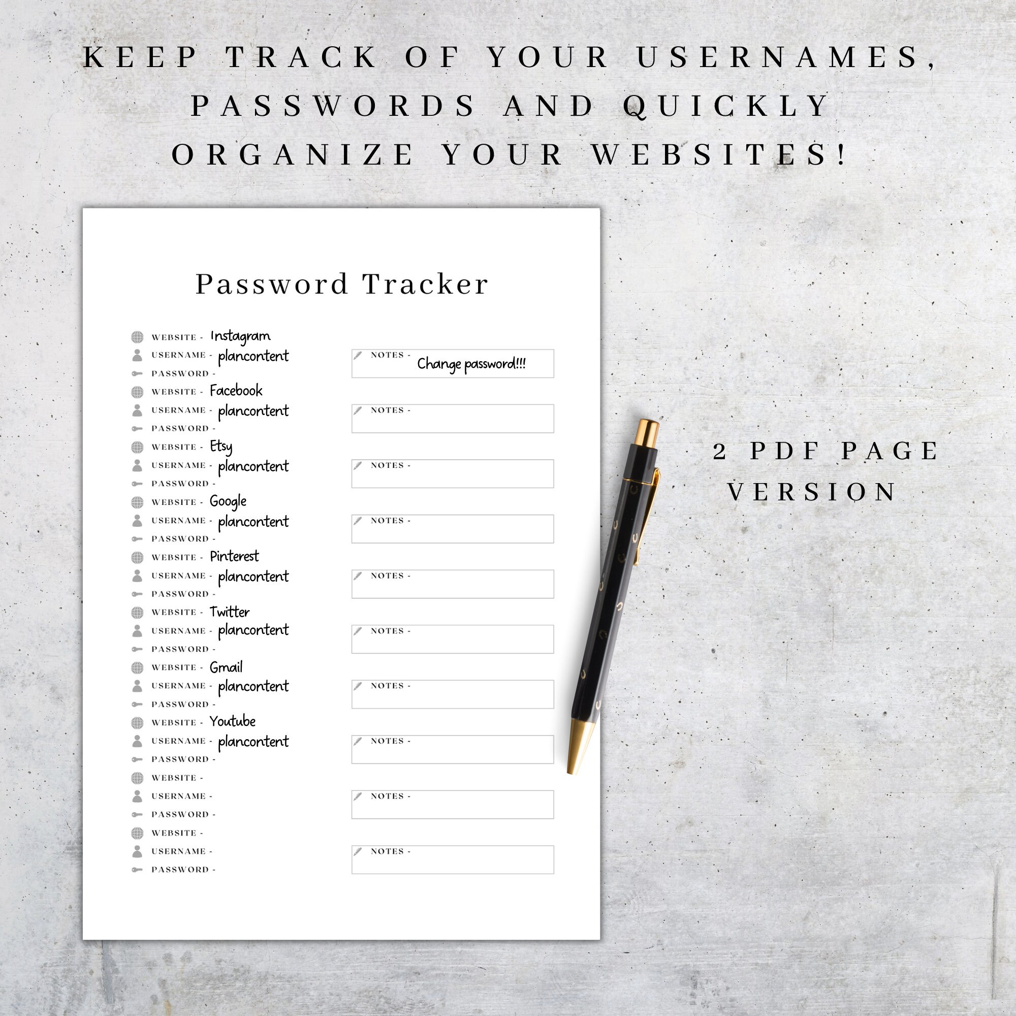 Password Tracker Printable | Password Log PDF | Password Keeper Instant ...