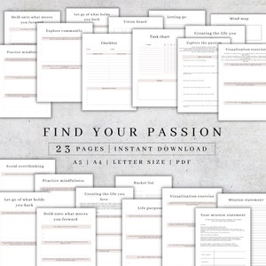 Find Your Passion Planner Printable | Life Coaching Pages | Digital Self Development Journal | Awakening Journal | Self-Care Worksheet PDF