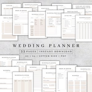 Planificador de bodas imprimible / Páginas de planificador de bodas imprimibles / Paquete de planes de bodas / Libro de planificación de bodas / Planificador de bodas PDF, A4,A5, 2024