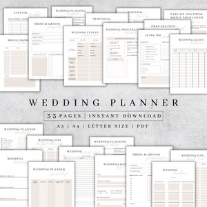 Planificateur de mariage imprimable | Pages imprimables de planificateur de mariage | Forfait plan de mariage | Livre de planification de mariage | Planificateur de mariage PDF, A4,A5, 2024