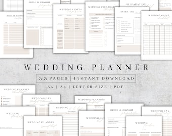 Planificateur de mariage imprimable | Pages imprimables de planificateur de mariage | Forfait plan de mariage | Livre de planification de mariage | Planificateur de mariage PDF, A4,A5, 2024