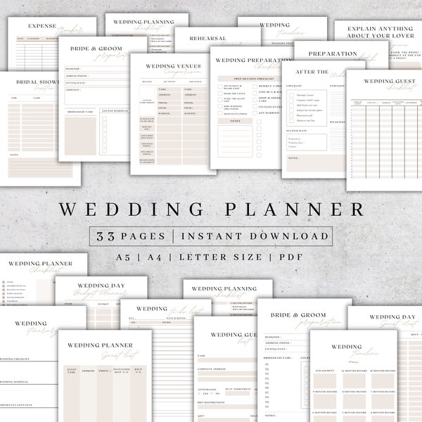 Wedding Planner Printable | Printable Wedding Planner Pages | Wedding Plan Bundle | Wedding Planning Book | Wedding Planner PDF, A4,A5, 2022
