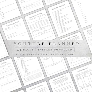 Digital Youtube Planner | Social Media Content Creator | YouTube Strategy Planner | Social Media Planner Printable | YouTube Monthly Tracker
