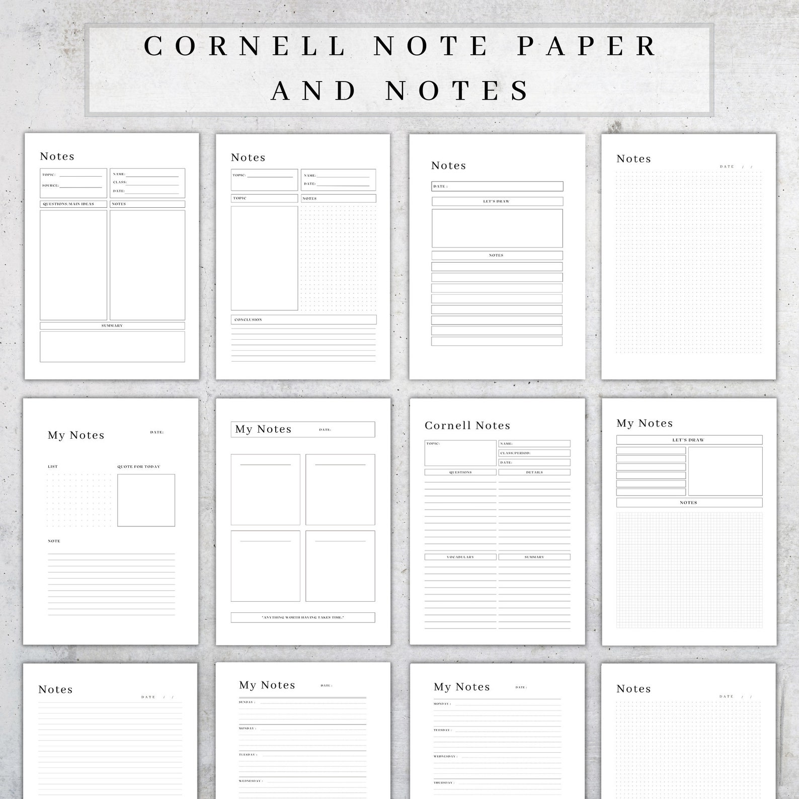 Cornell Notes Paper Printable | Note Pages | Lined Paper PDF | Dotted ...