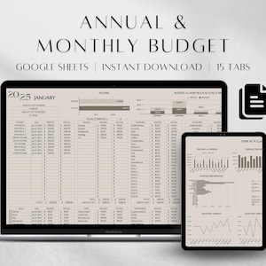 Annual Budget Spreadsheet Template Google Sheets | Monthly Budget Spreadsheet | Finance Dashboard |Personal Finance Planner |Expense Tracker