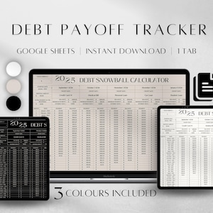 Rastreador de pago de deuda digital / Planificador para estar libre de deudas en Google Sheets / Calculadora de avalancha de bola de nieve de deuda para Google Sheets / Plantilla de pago de deuda