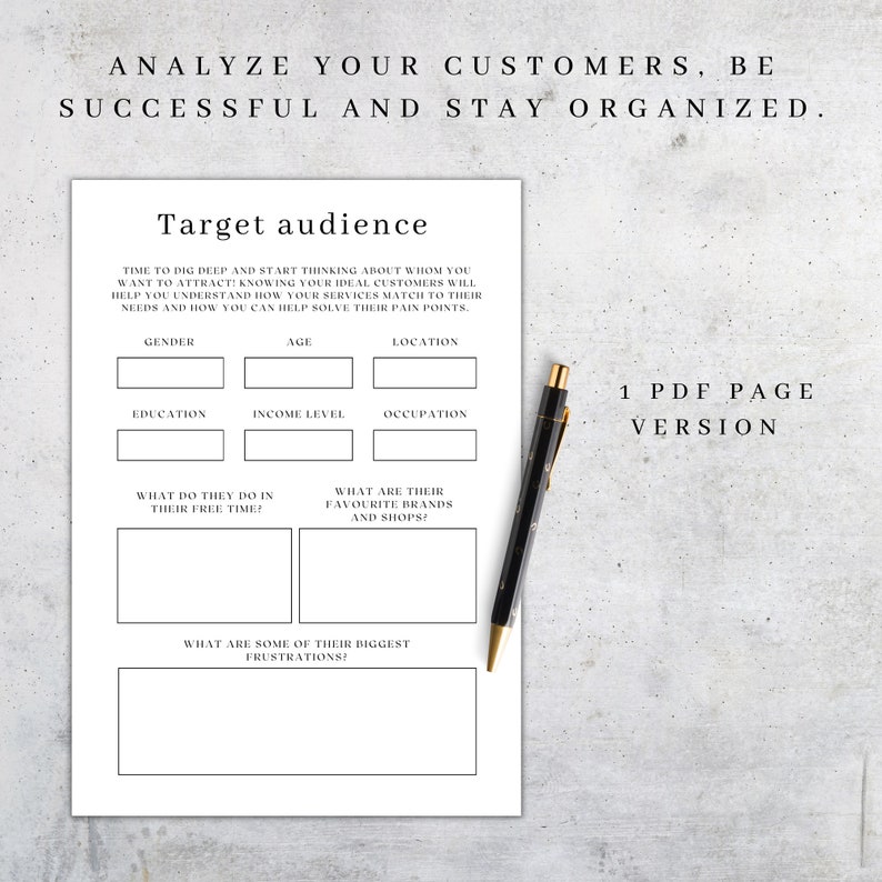 Target Audience Printable Target Market Planner Customer Etsy