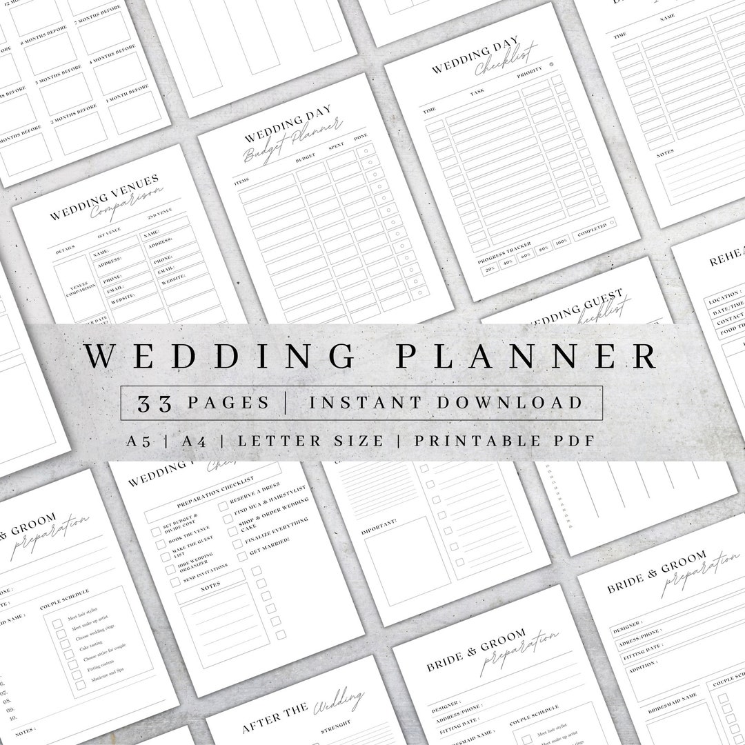 Printable Wedding Planner | Wedding Plan Organizer Kit | Wedding ...