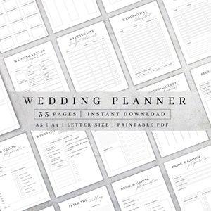 Drukowany planer ślubny | Zestaw do organizacji planu ślubnego | Zestaw zeszytów ćwiczeń ślubnych | Książka do planowania ślubu | Plan ślubu PDF, A4, A5