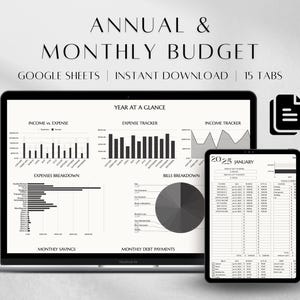 Budget Spreadsheet Template Google Sheets | Annual Budget Template | Monthly Budget Spreadsheet | Personal Budget Planner | Bill Tracker