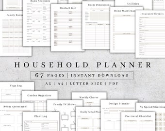 Household Planner | Printable Household Management Binder | Household Budget Template | Life Organizer PDF | Home Management | Cleaning Plan