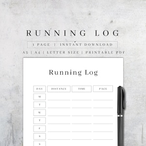 Printable Running Log Sheet | Digital Fitness Journal Pages | Weight Loss Challenge | Weekly Running Tracker | Workout Planner PDF A5, A4