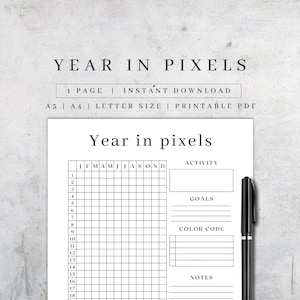 Year in Pixels Printable Page | Yearly Planner | Productivity Planner | Goal Planner | Yearly Activities | Yearly Goal Tracker A5/A4/Letter