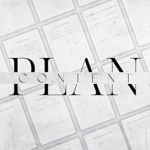 K&ouml;nnte beinhalten: Eine Ansammlung wei&szlig;er Papierb&ouml;gen mit verschiedenen Formularen zur Gesch&auml;ftsplanung, darunter ein Projektbudget und ein Bestellformular. Der Text "DIAT CONTENT PLAN" ist auf dem Bild &uuml;berlagert.