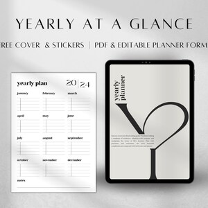 Yearly Planner  Printable | Editable Year at a Glance | 12 Month Overview | Minimalist Planner | Instant Download PDF A5/A4/US Letter