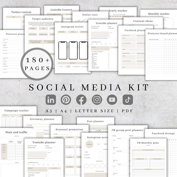 Printable Social Media Planner Bundle | Tik-tok Instagram Facebook Pinterest Content Pages A4, A5, 2026