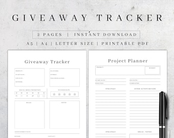 Giveaway Tracker Printable | Influencer Planner, Business Log (A5/A4/Letter) (PDF Download)