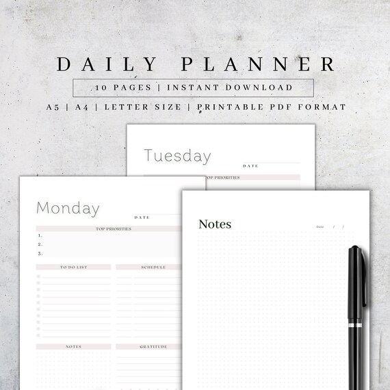 Printable Day Planner Daily Planner Page for PDF Apps or - Etsy