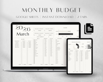 Planer Budżetu | Miesięczny Arkusz Kalkulacyjny Budżetu Google Sheets | Panel Planera Finansowego | Śledzenie Dochodów Osobistych, Binder Budżetowy