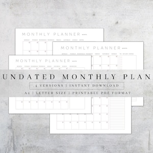 Undated Monthly Planner Printable | Monthly Tracker Printable | Monthly Schedule Download | Calendar Inserts | a4/a5/ letter Size Pdf