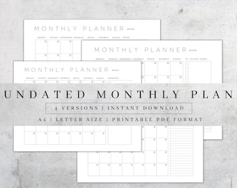 Undated Monthly Planner Printable | Monthly Tracker Printable | Monthly Schedule Download | Calendar Inserts | a4/a5/ letter Size Pdf