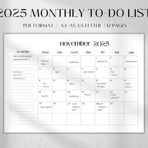 Landscape 2025 Task Tracker | Printable Monthly Calendar | To-do List ...