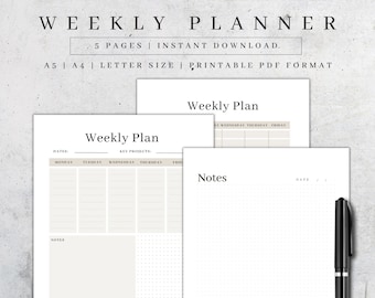 Minimalist Weekly Planner Printable | A4 A5 Letter Sizes (PDF Download)