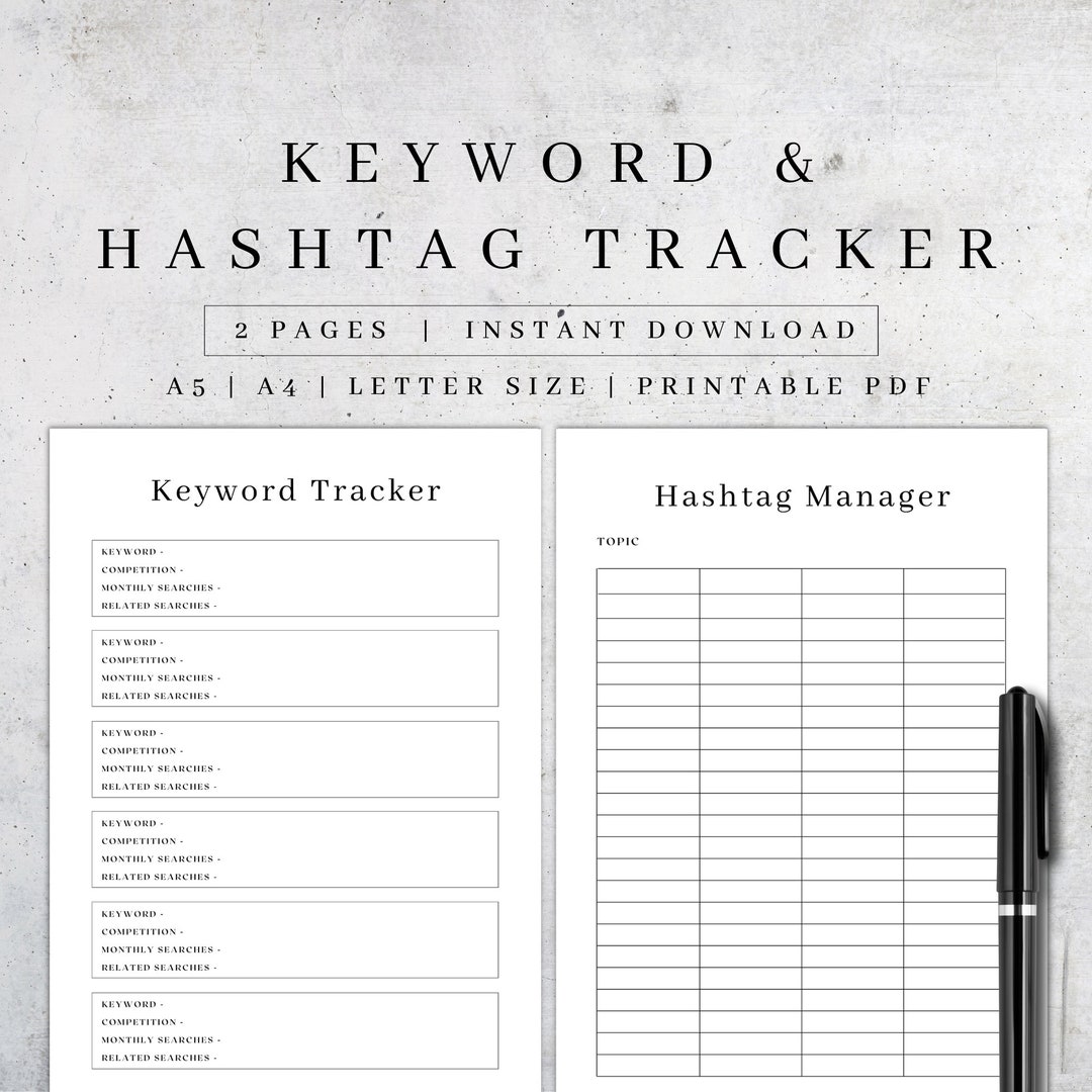 Keywords & Hashtags Tracker Printable Small Business Planner Tools