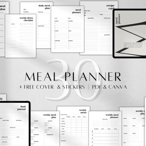 Printable Meal Planner | Pdf Weekly Food Diary Bundle | Daily Food Journal | Monthly Meal Tracker | Fitness Diet Menu| Grocery List | A5, A4